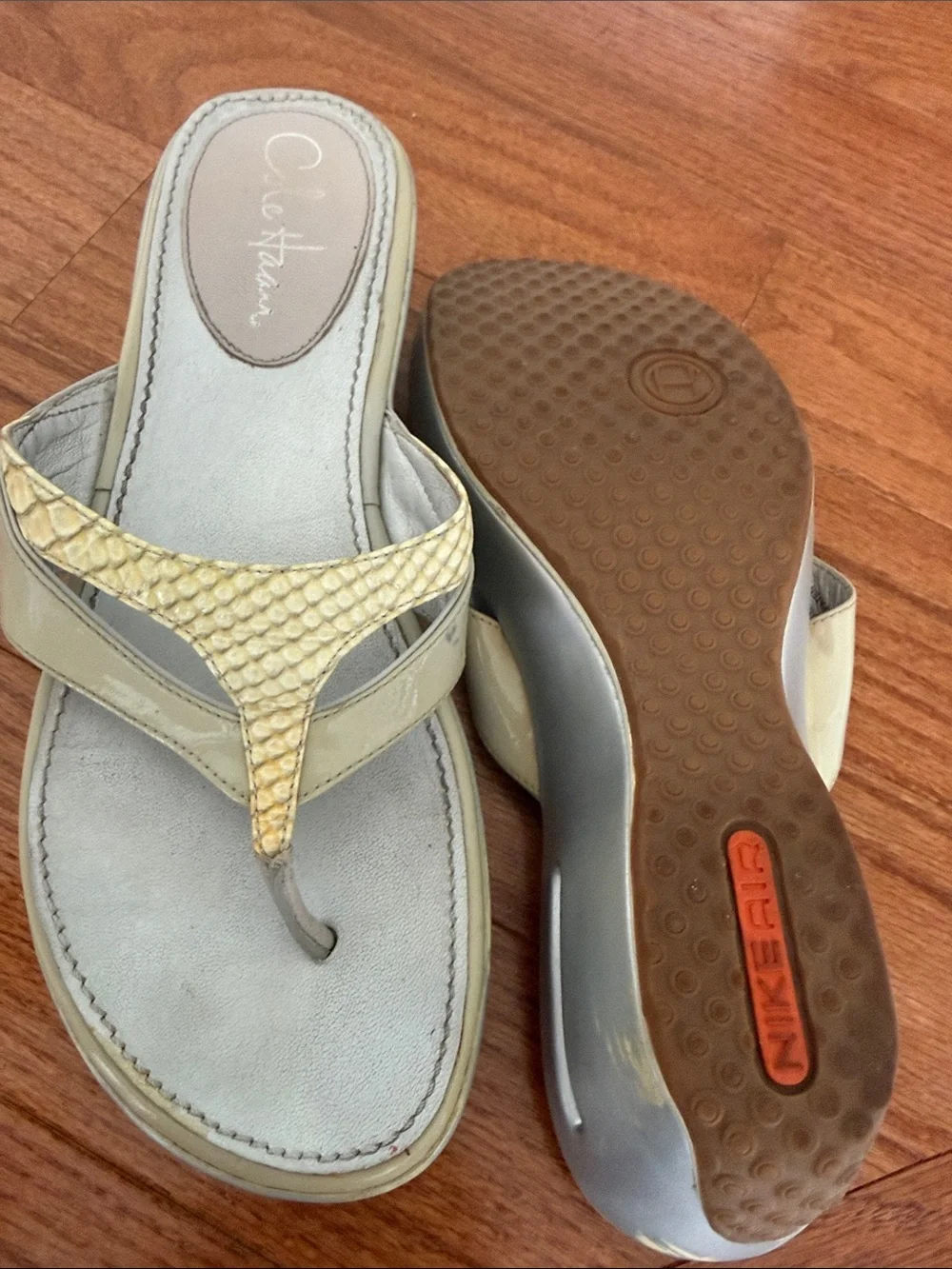 Cole Haan Light Gray and White  Thong Sandals